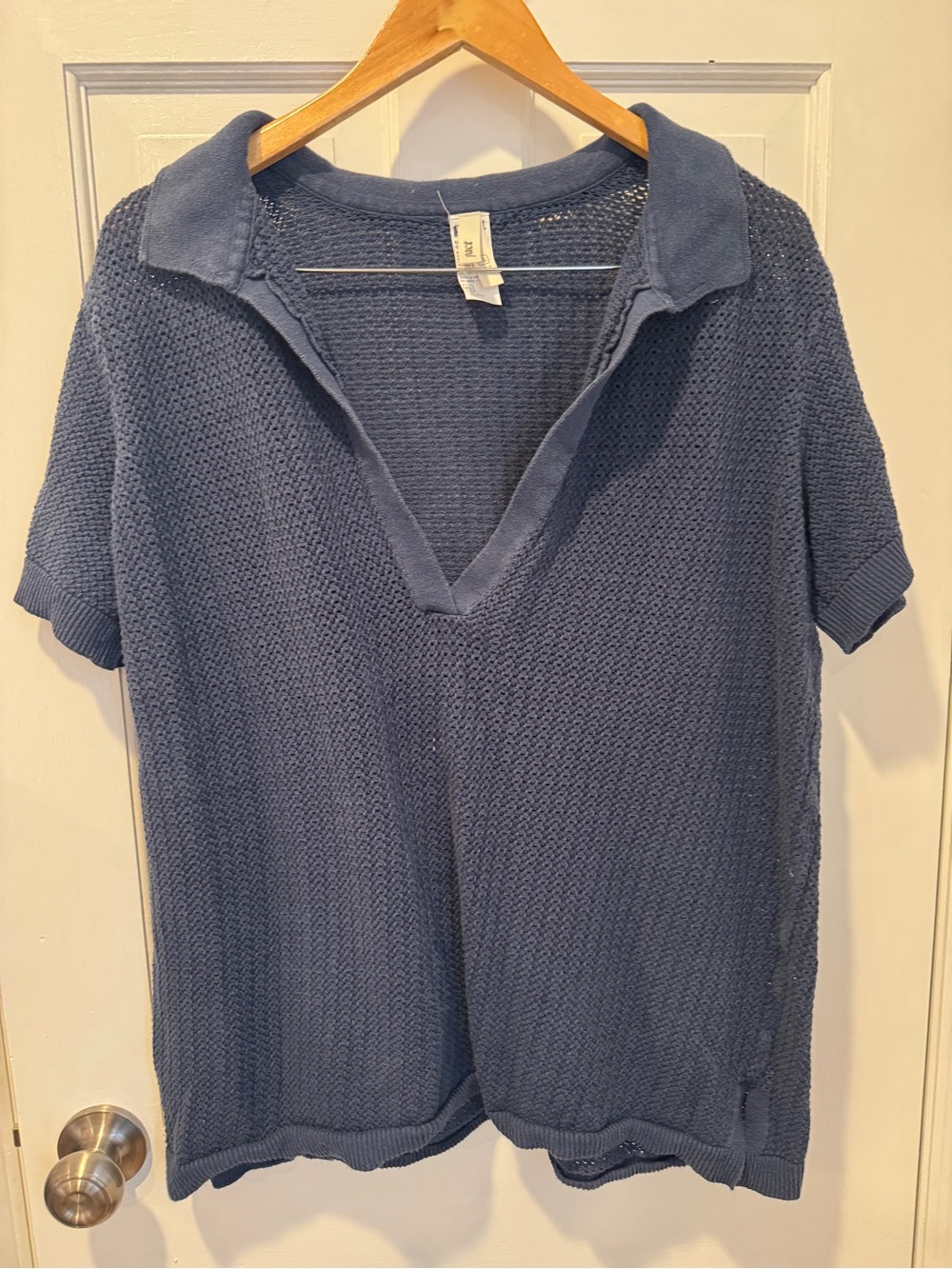 Pact Soft Knit Collared V-Neck Top and shorts set navy Blue